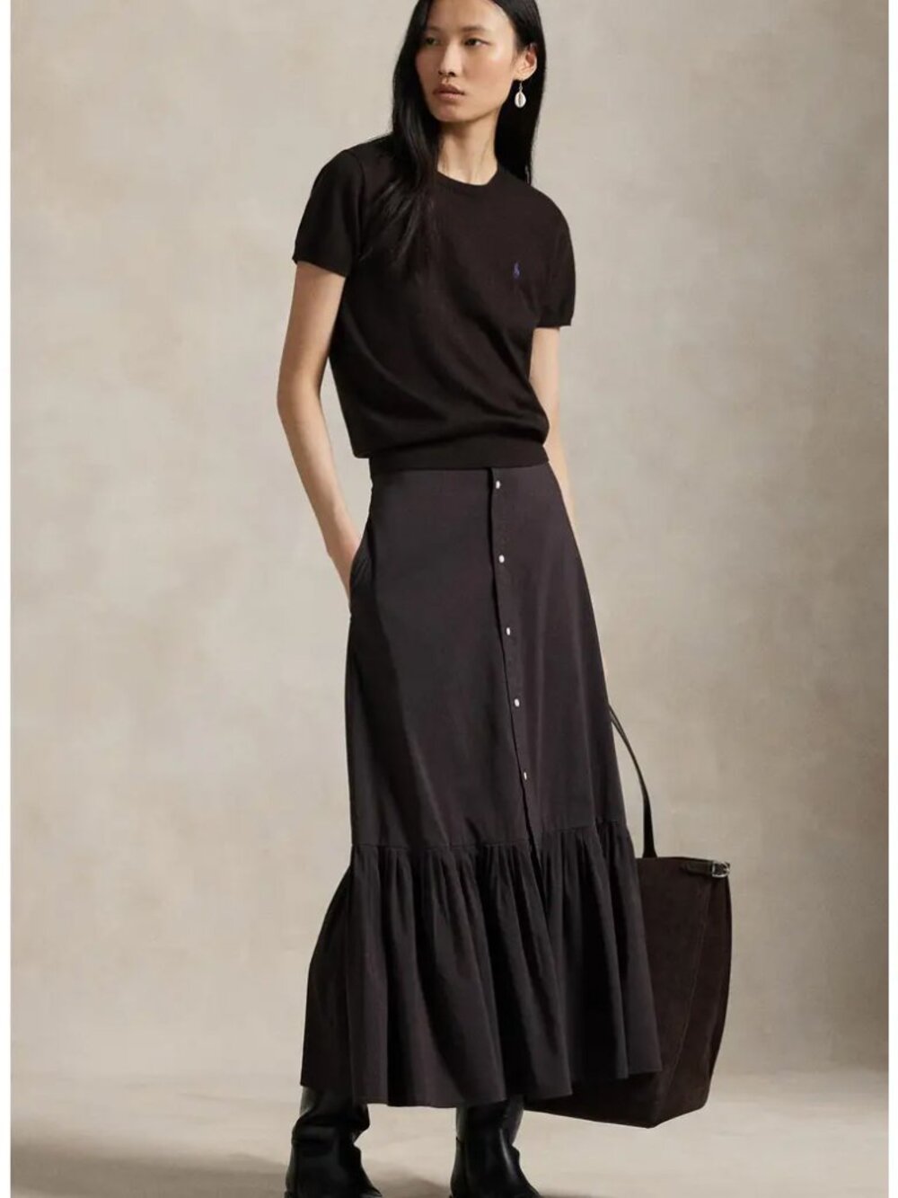 Polo Ralph Lauren Brown Cotton & Silk Button Front Skirt - Size 2